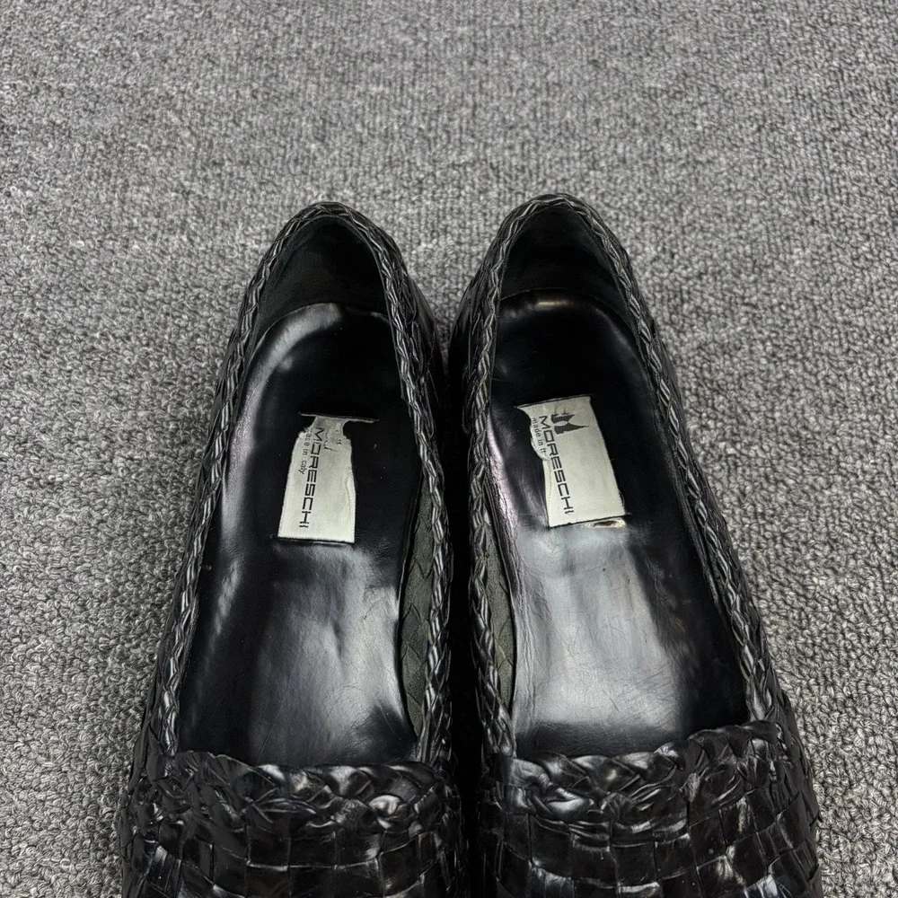 Moreschi Woven Leather Loafers Mens 9.5 Black Handmade Italy Huarache Slip On